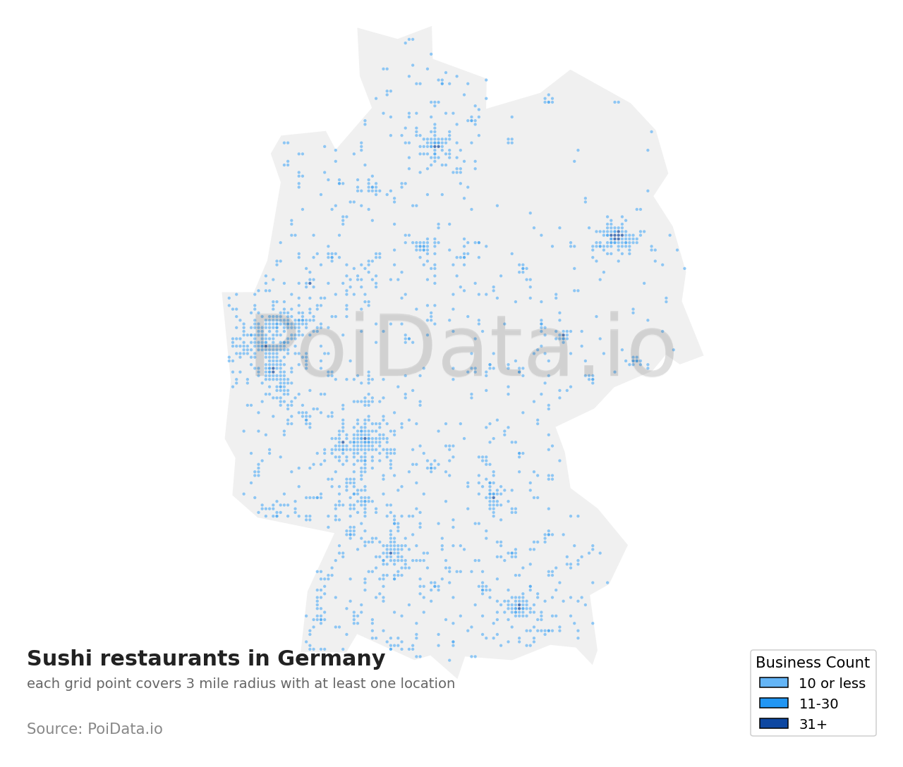 Sushi restaurant density map for Germany
