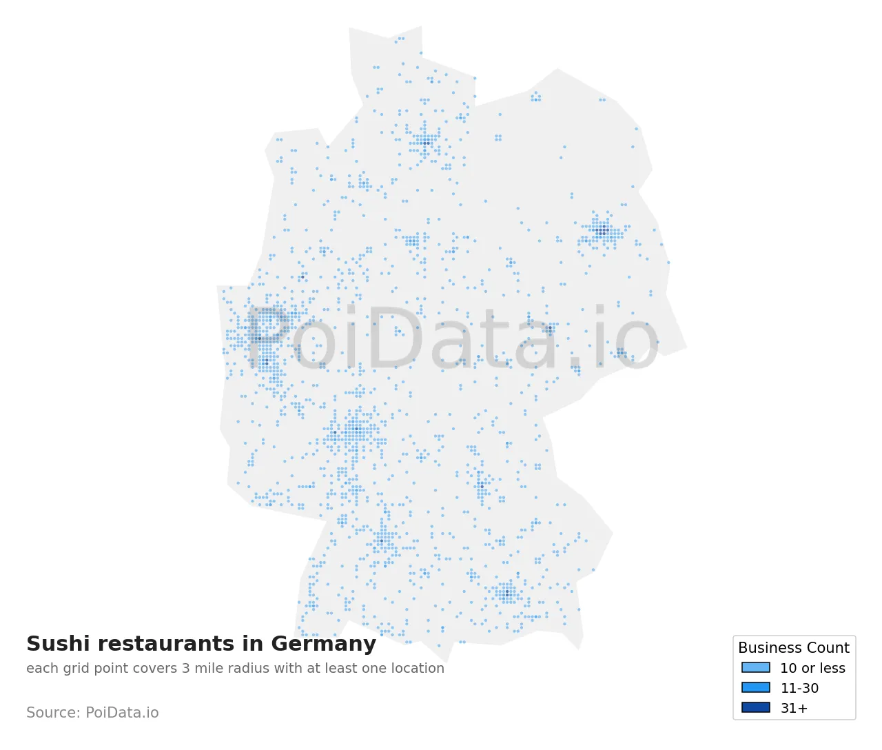 Sushi restaurant density map for Germany
