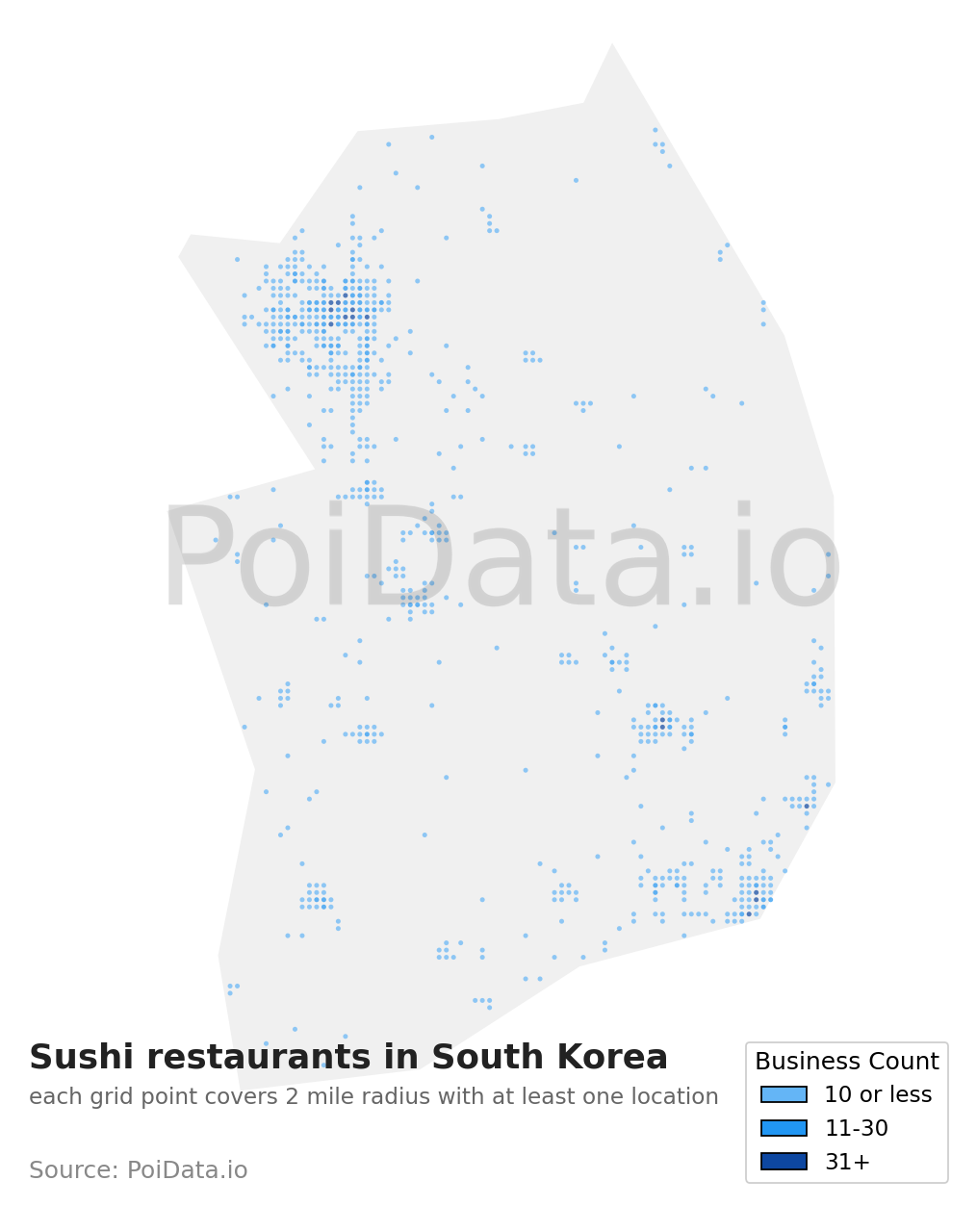 Sushi restaurant density map for South Korea