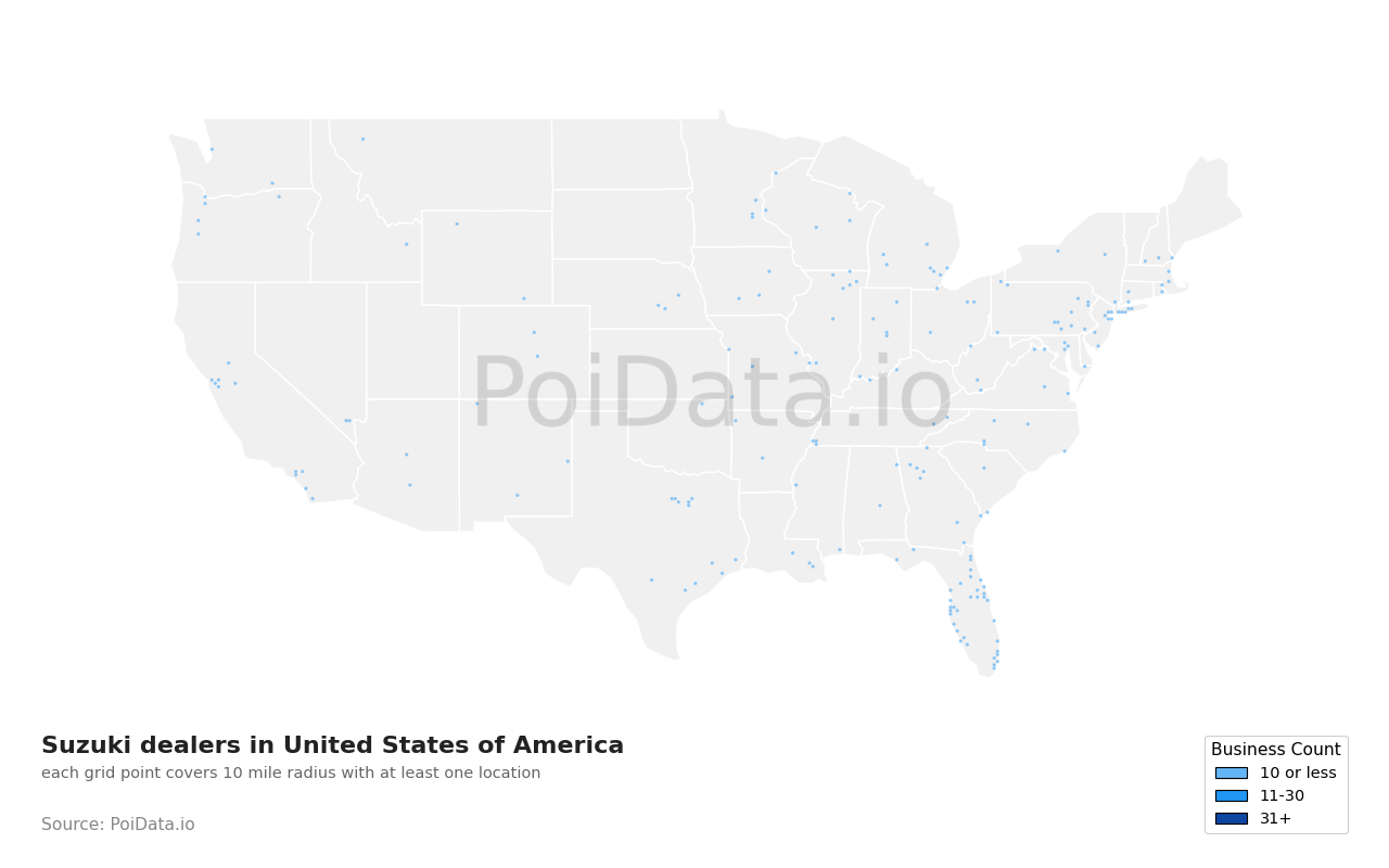 Suzuki dealer density map for United States