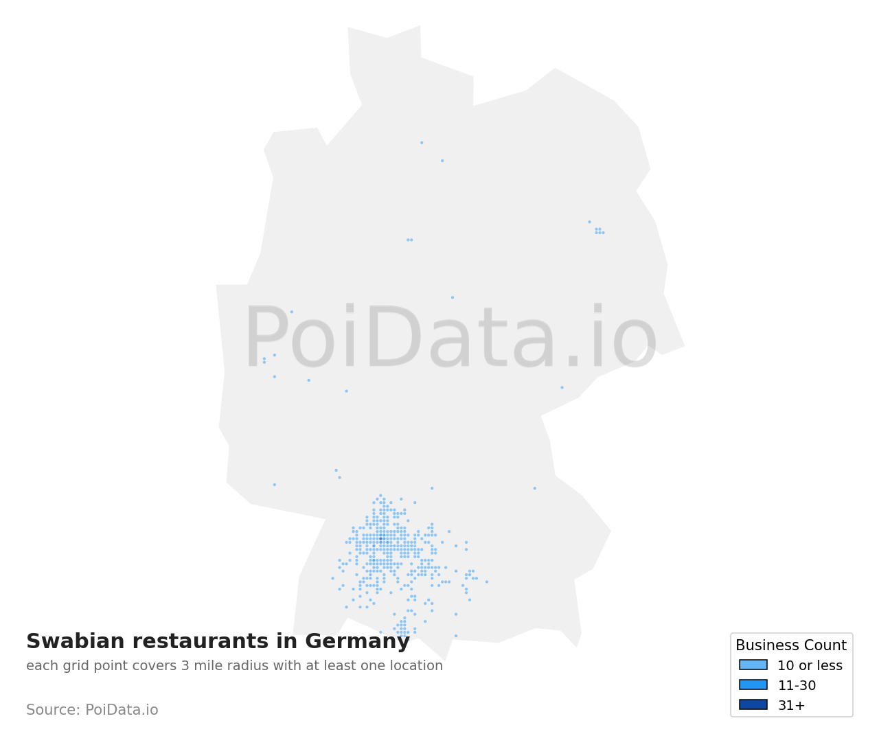Swabian restaurant density map for Germany
