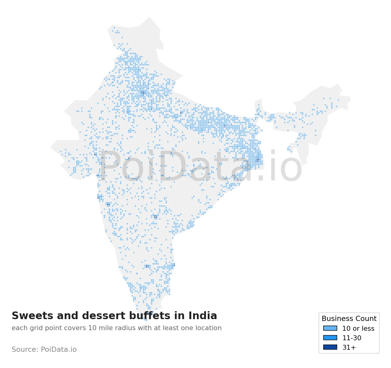 Sweets and dessert buffet density map for India