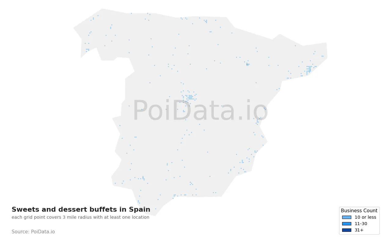 Sweets and dessert buffet density map for Spain