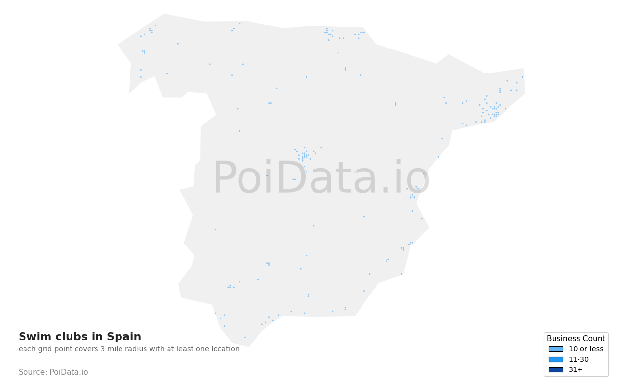 Swim club density map for Spain