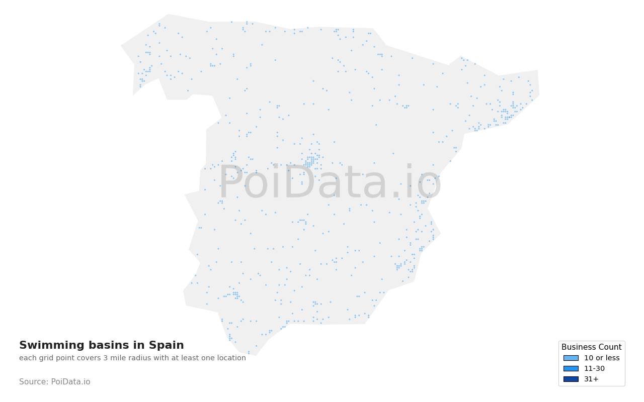 Swimming basin density map for Spain