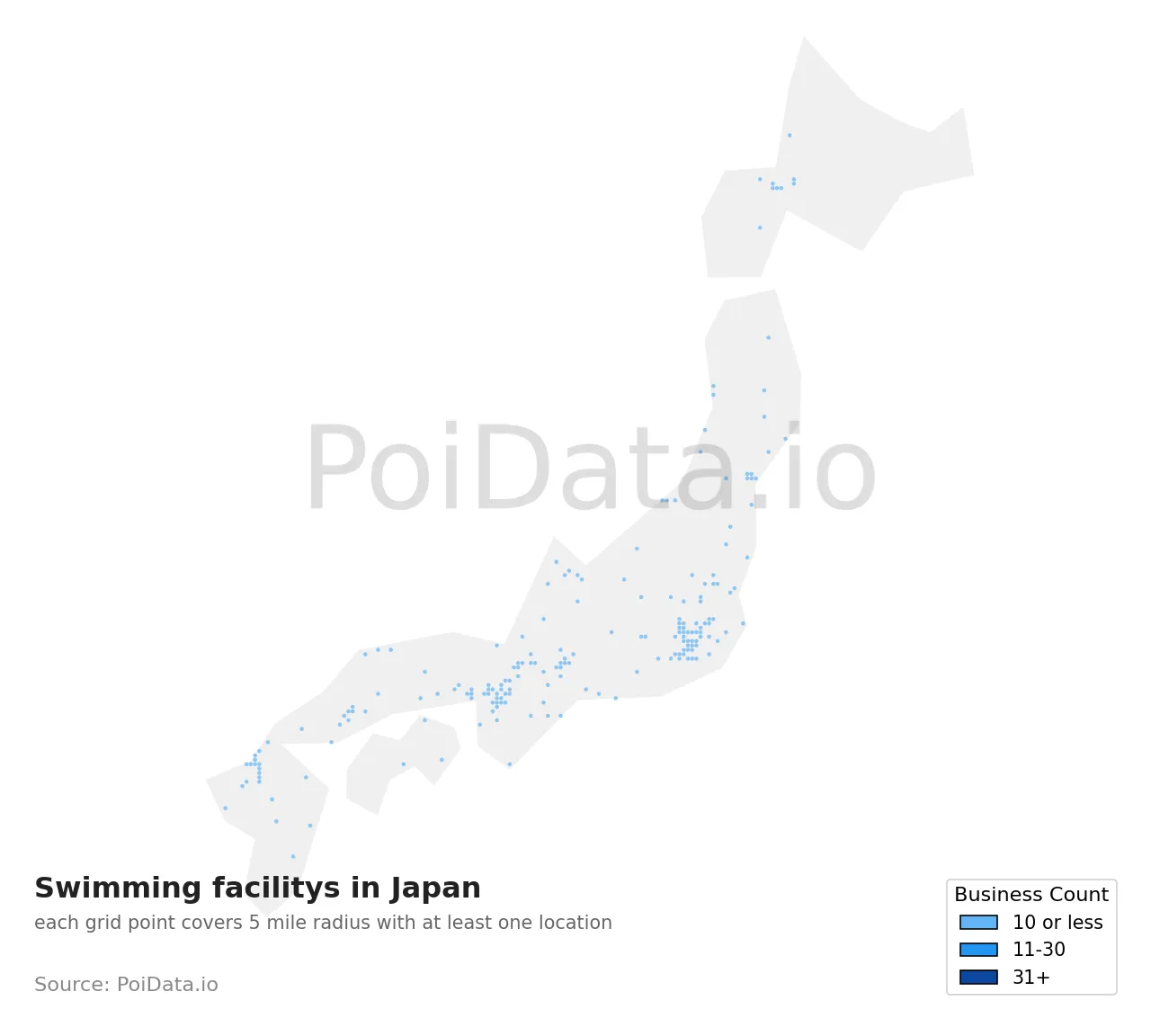 Swimming facility density map for Japan