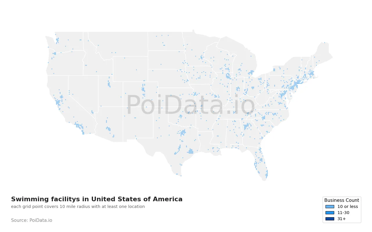 Swimming facility density map for United States
