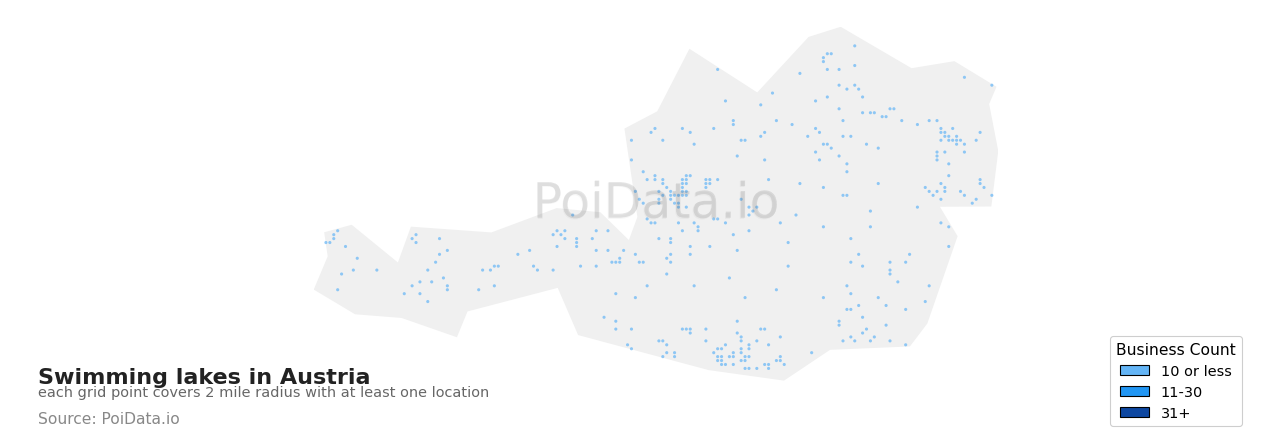 Swimming lake density map for Austria
