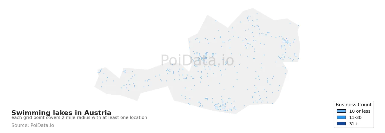 Swimming lake density map for Austria