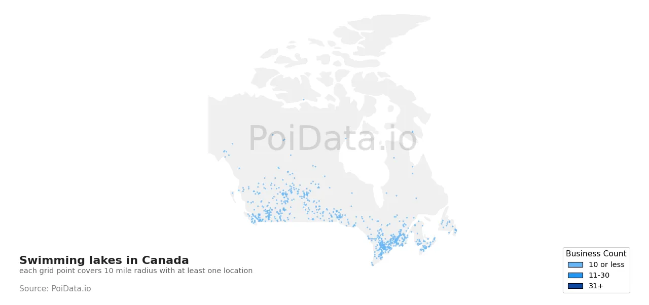 Swimming lake density map for Canada