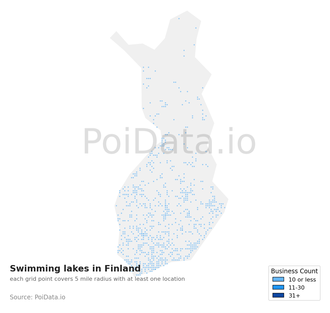 Swimming lake density map for Finland