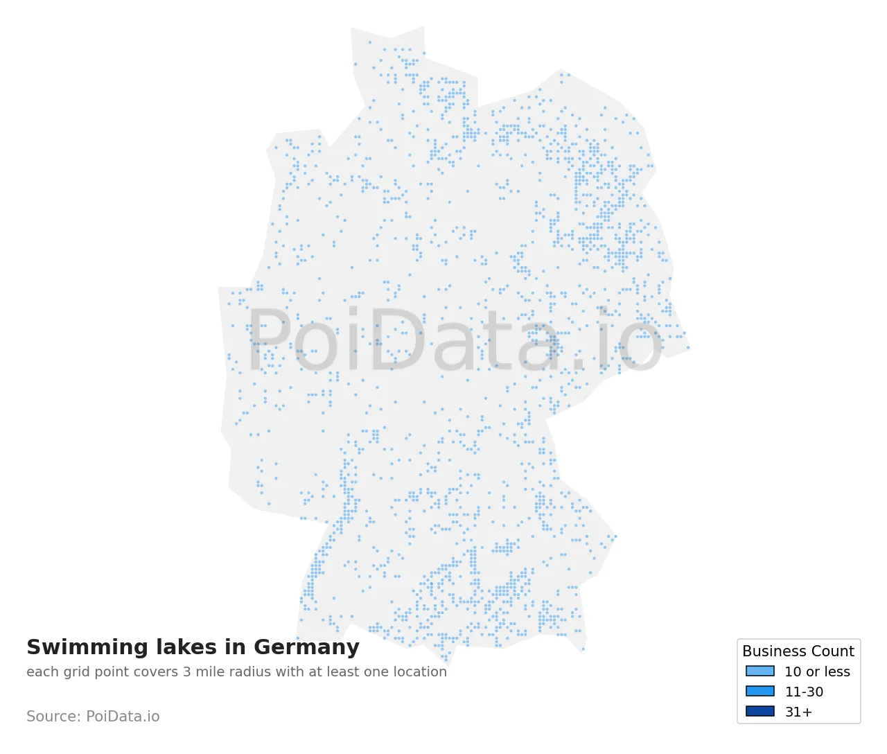 Swimming lake density map for Germany
