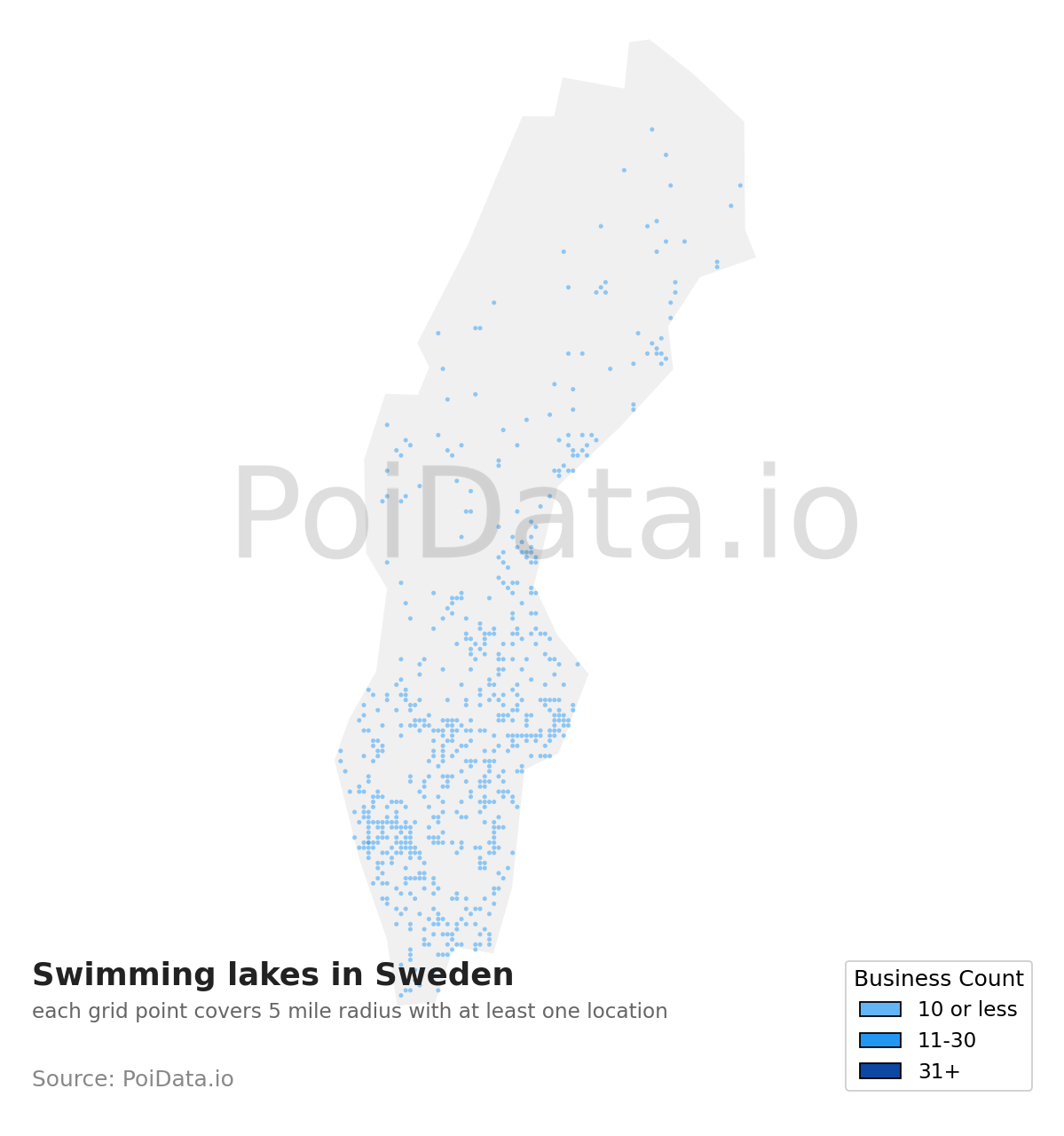 Swimming lake density map for Sweden