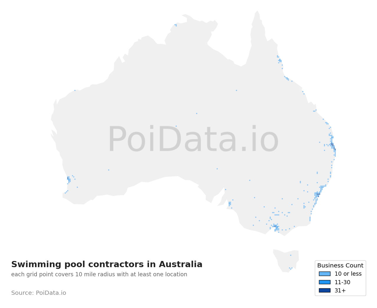 Swimming pool contractor density map for NSW, Australia