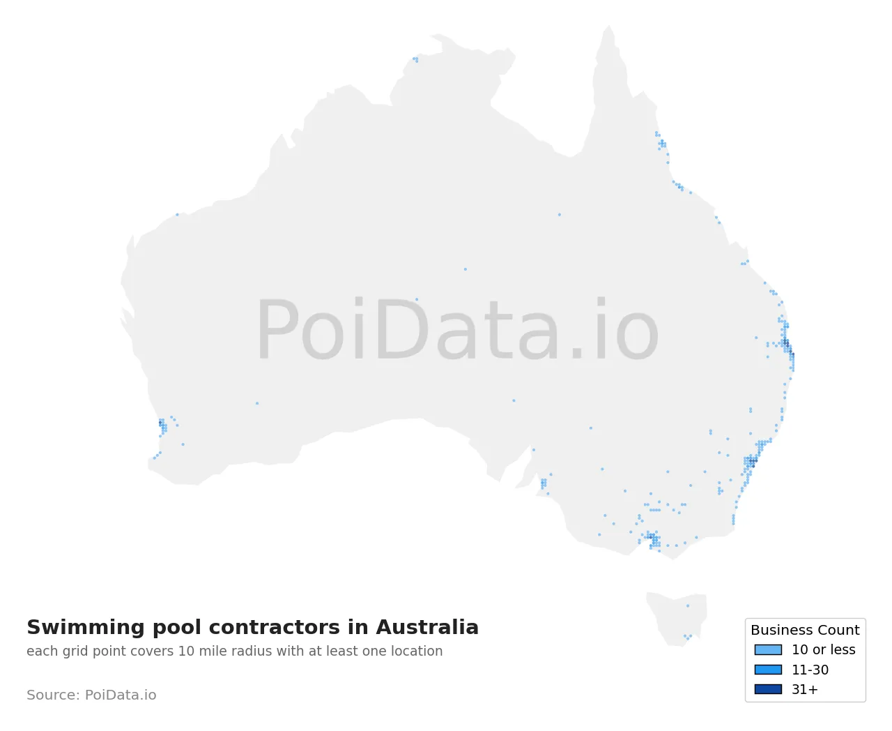 Swimming pool contractor density map for Australia