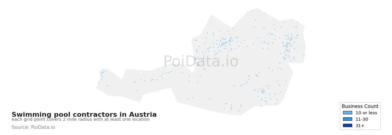 Swimming pool contractor density map for Austria