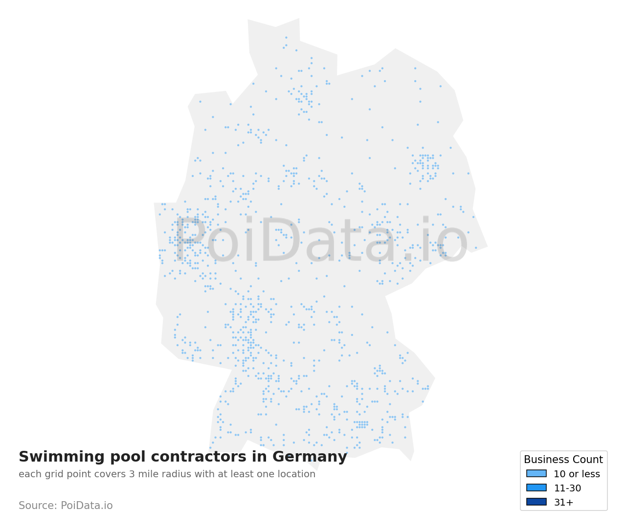 Swimming pool contractor density map for Germany