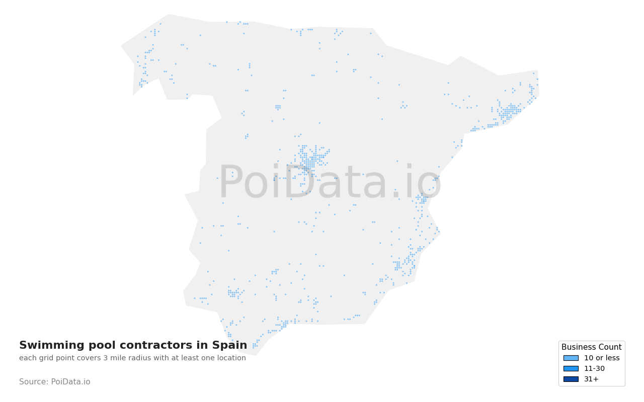 Swimming pool contractor density map for Spain