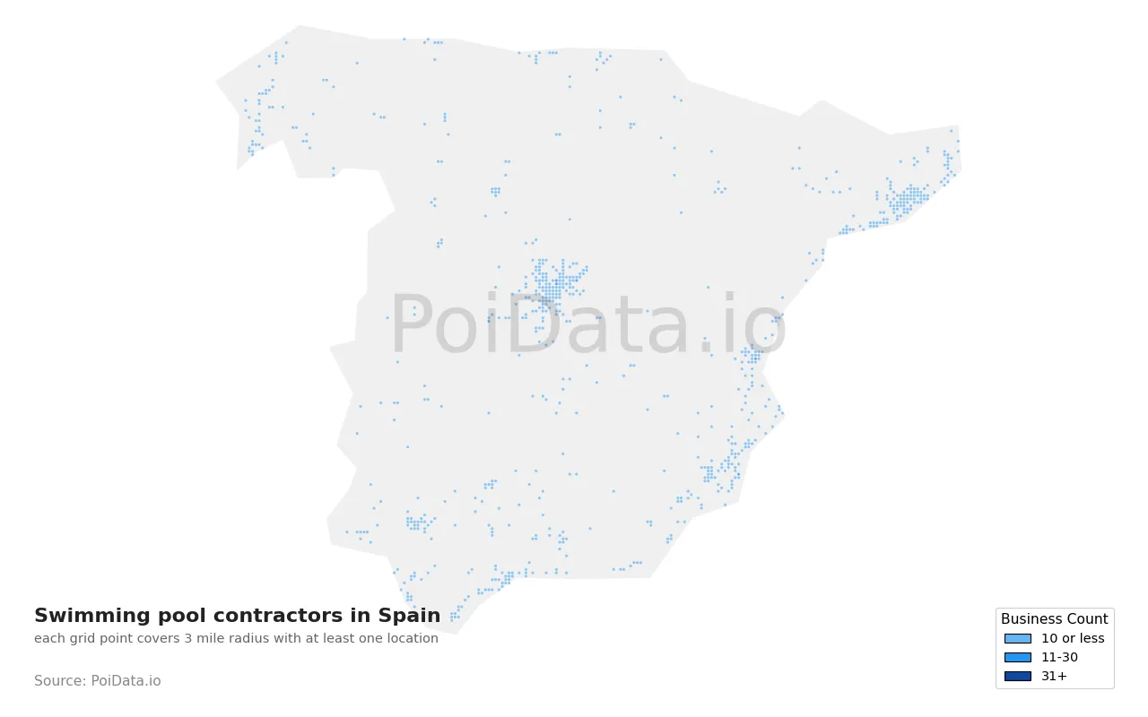 Swimming pool contractor density map for Spain