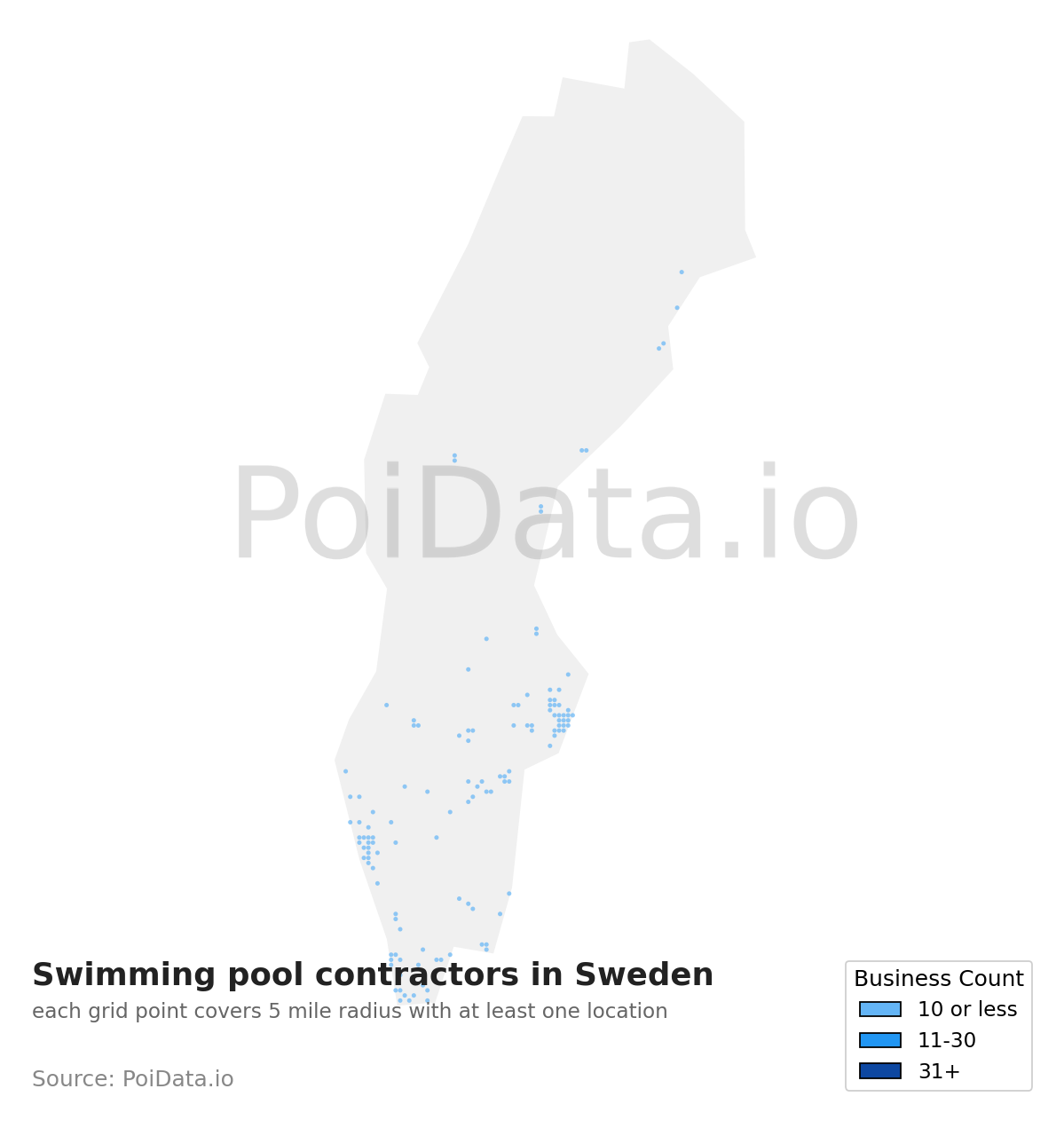 Swimming pool contractor density map for Sweden