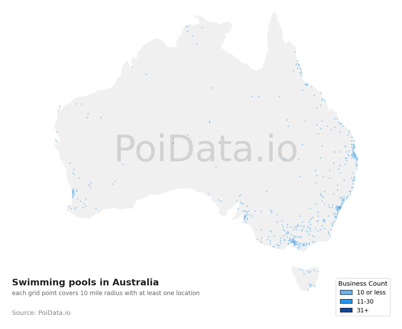 Swimming pool density map for Australia