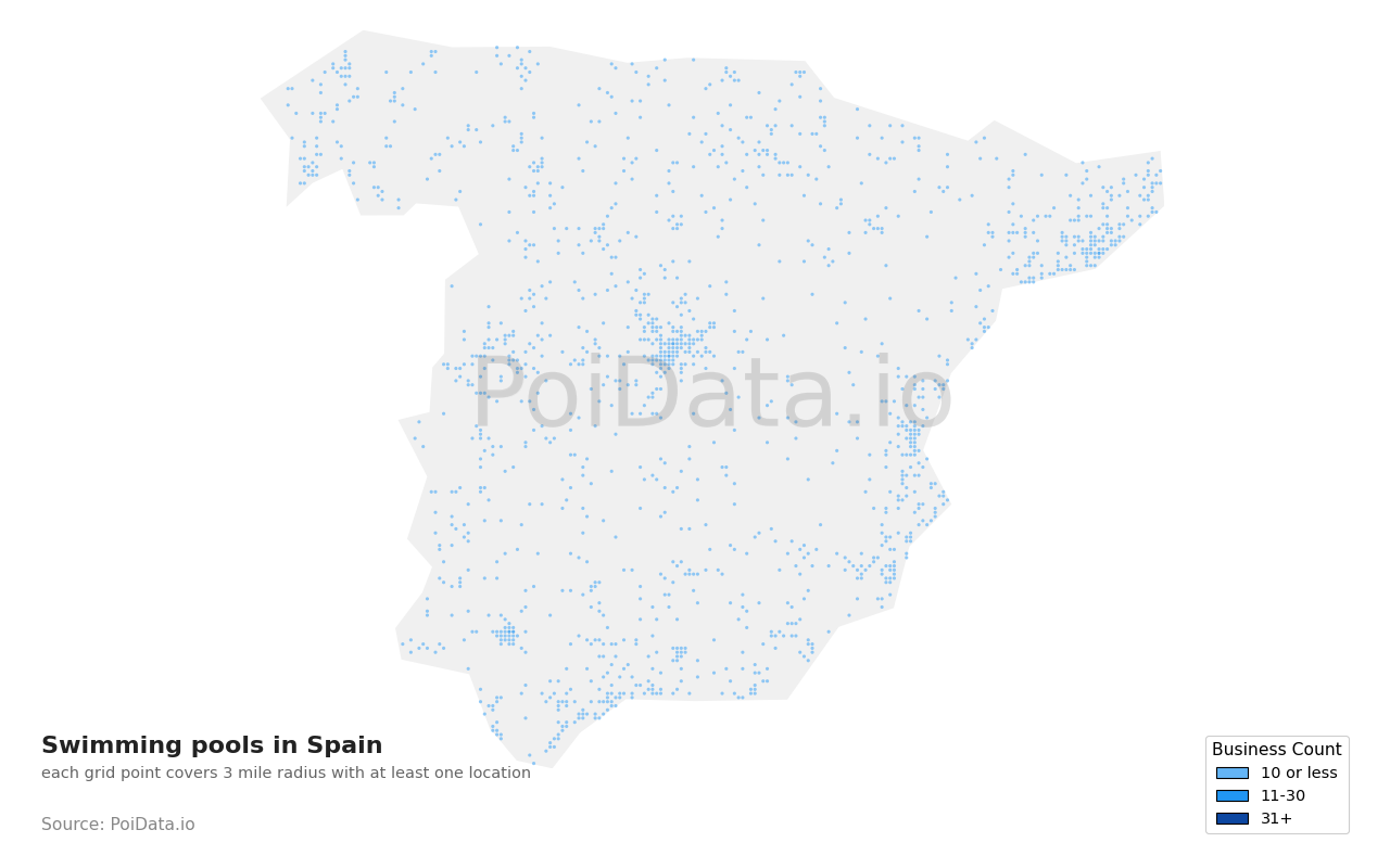 Swimming pool density map for Spain
