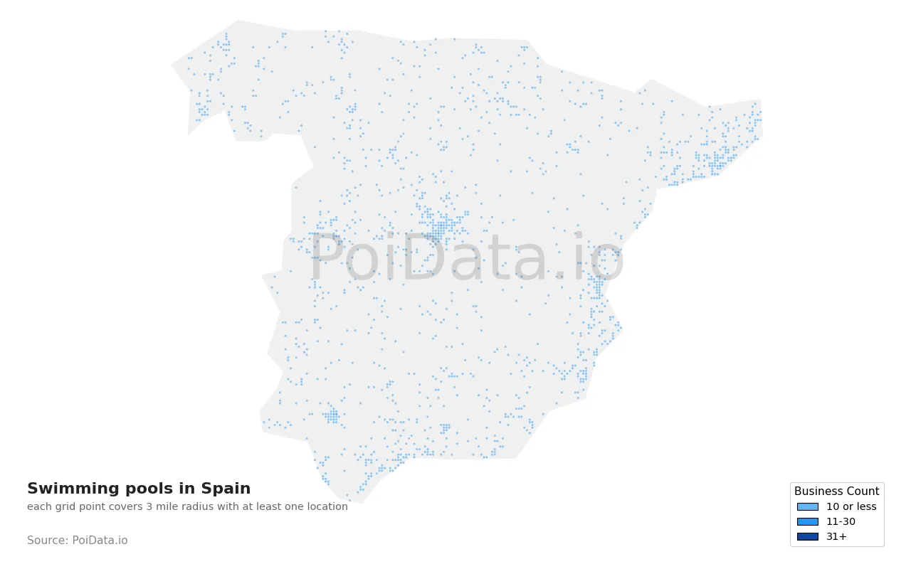 Swimming pool density map for Spain