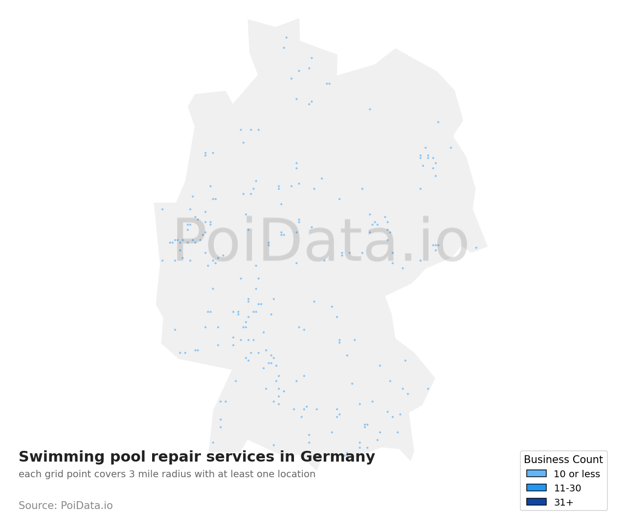 Swimming pool repair service density map for Germany