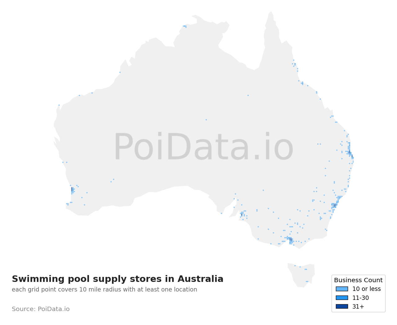 Swimming pool supply store density map for Victoria, Australia