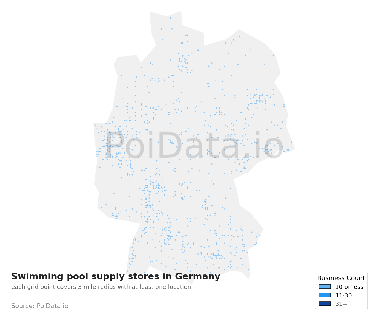 Swimming pool supply store density map for Germany