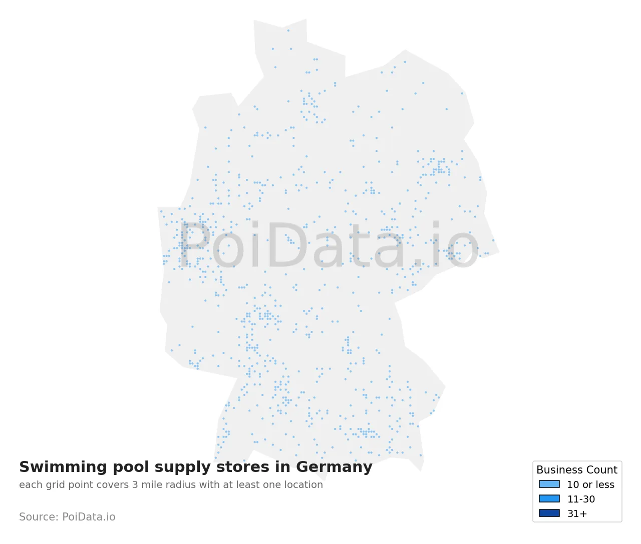 Swimming pool supply store density map for Germany