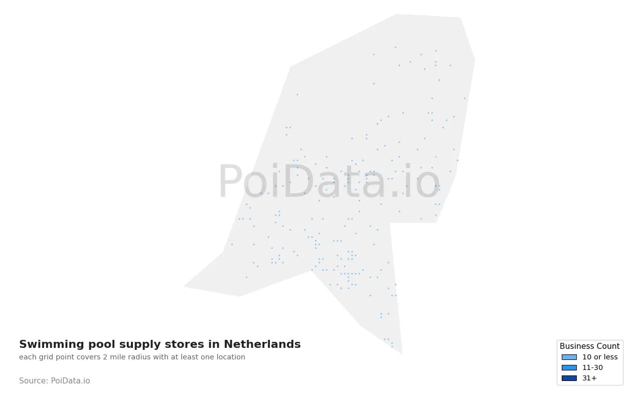 Swimming pool supply store density map for Netherlands