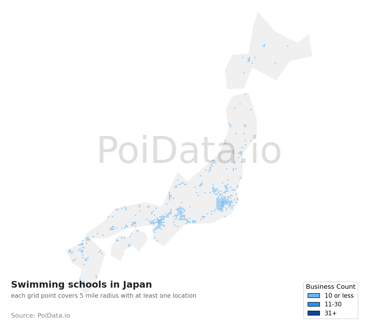 Swimming school density map for Japan