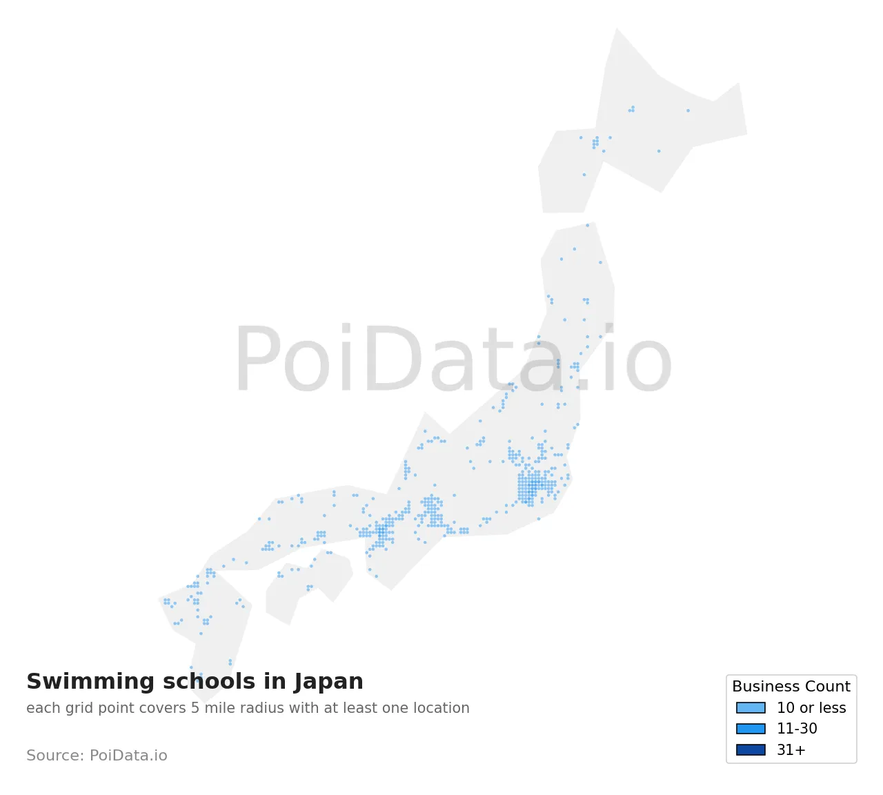 Swimming school density map for Japan