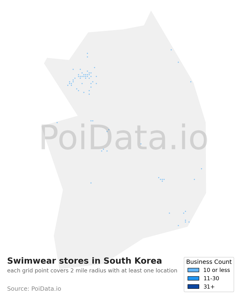 Swimwear store density map for South Korea