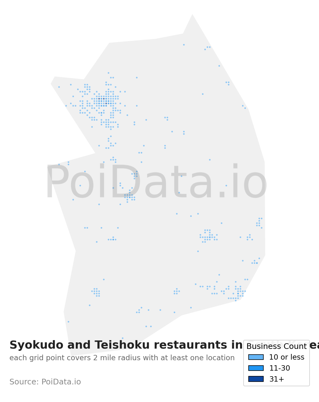 Syokudo and Teishoku restaurant density map for South Korea