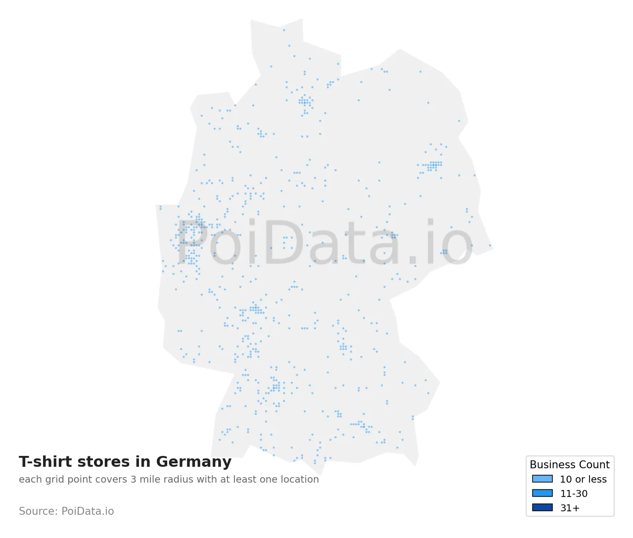 T-shirt store density map for Germany