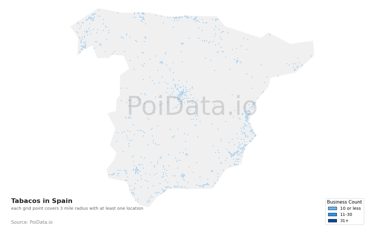 Tabacos density map for Spain