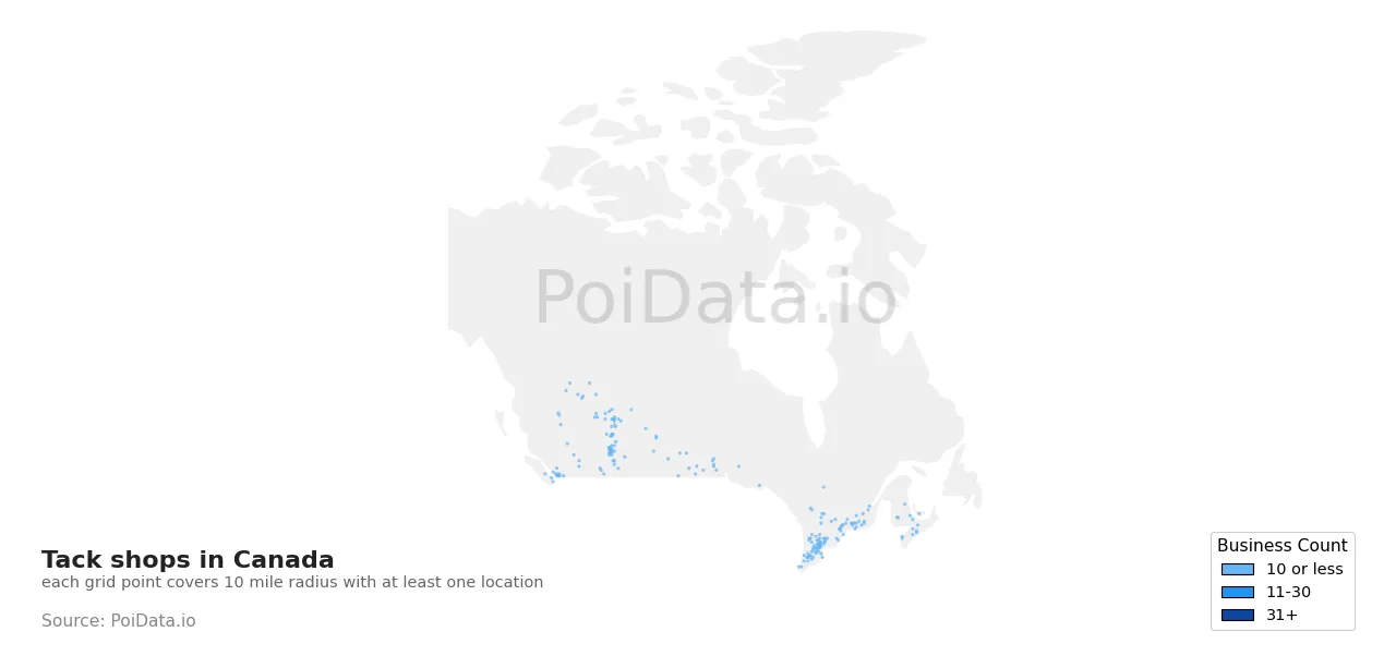 Tack shop density map for Canada