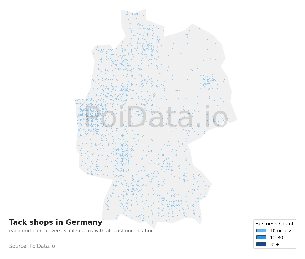Tack shop density map for Germany