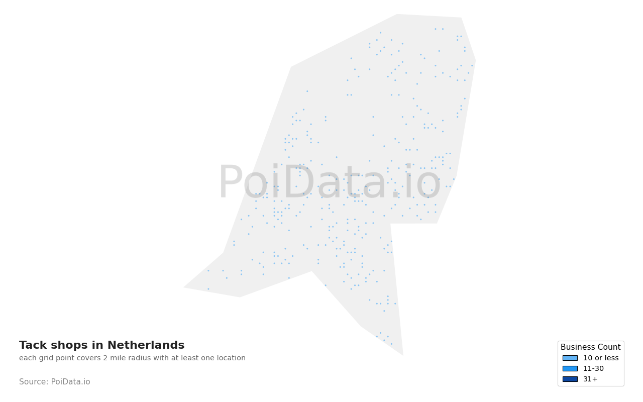 Tack shop density map for Netherlands