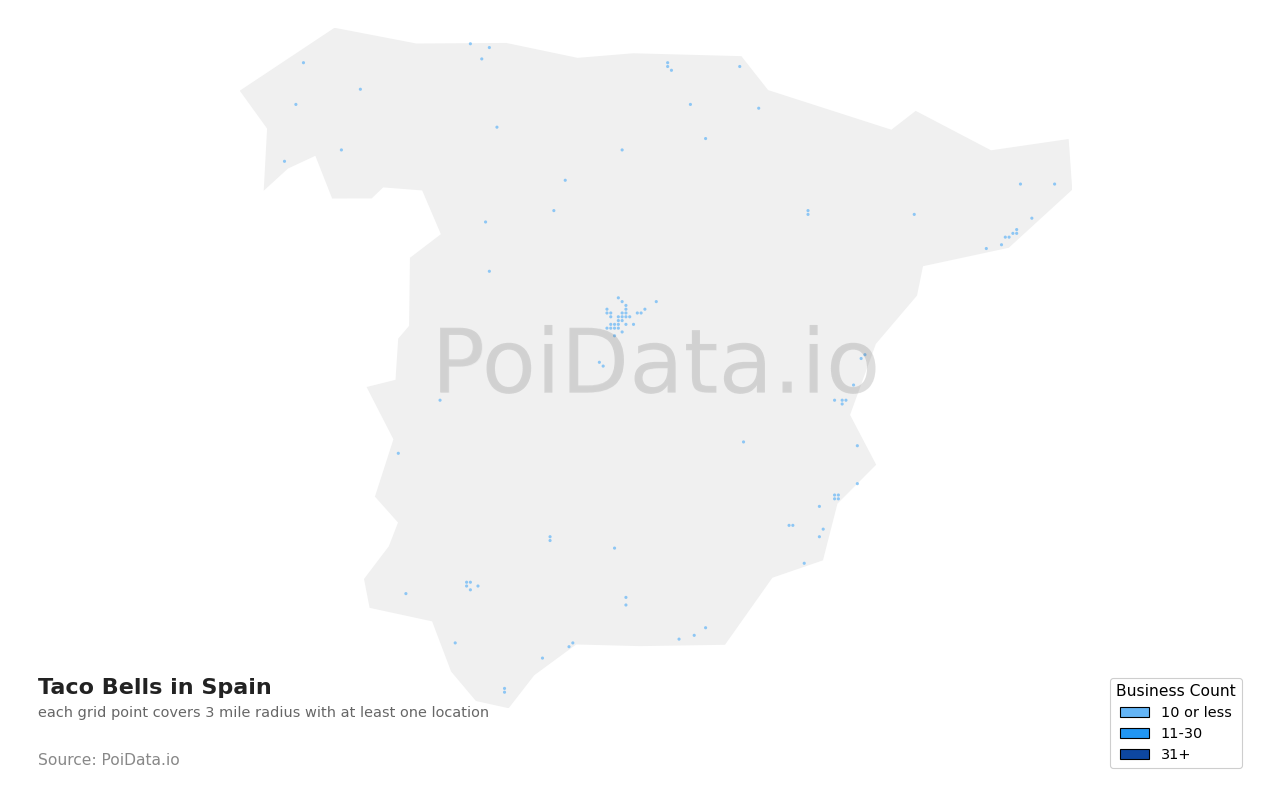 Taco Bell density map for Spain