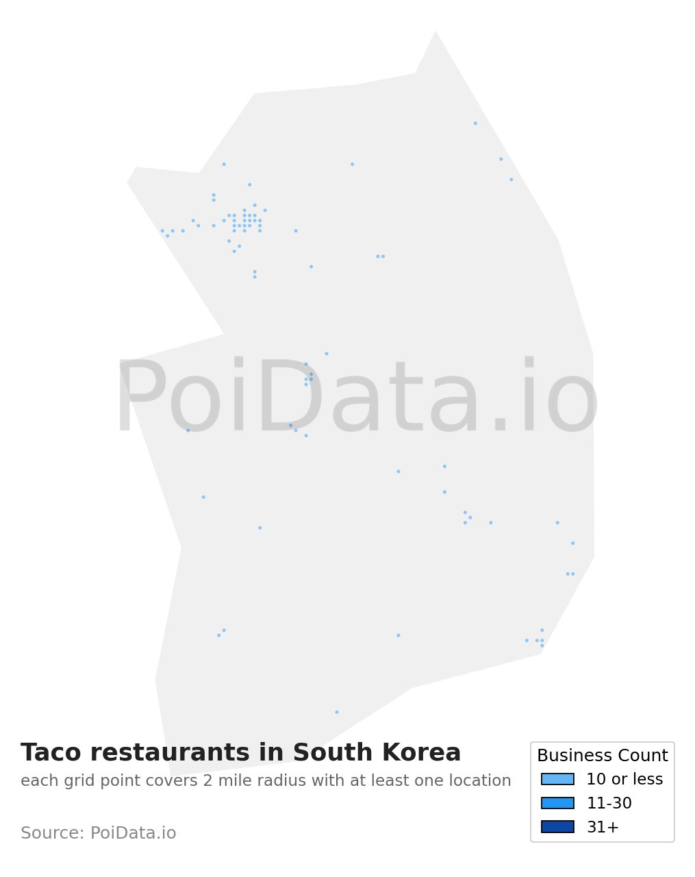 Taco restaurant density map for South Korea