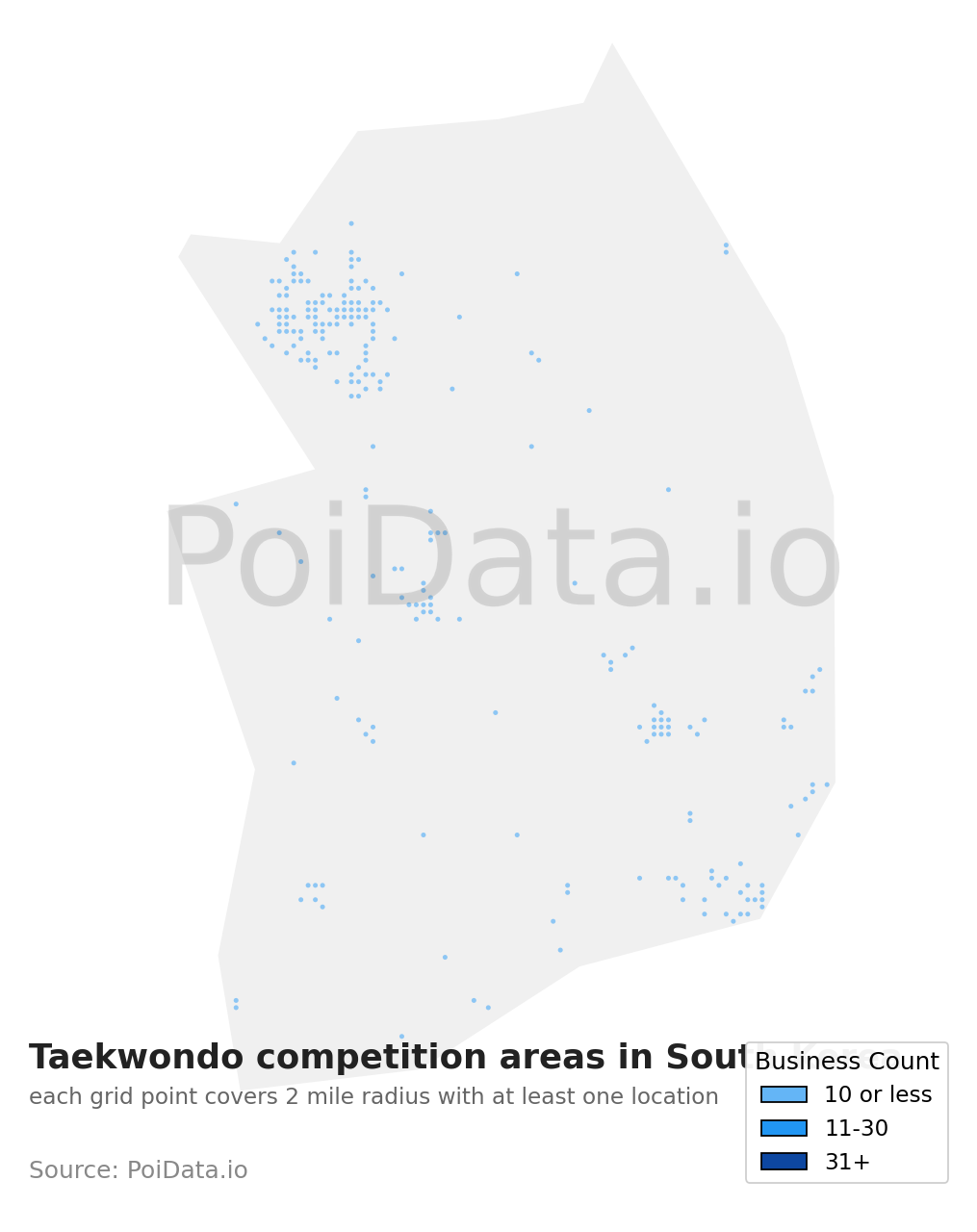 Taekwondo competition area density map for South Korea
