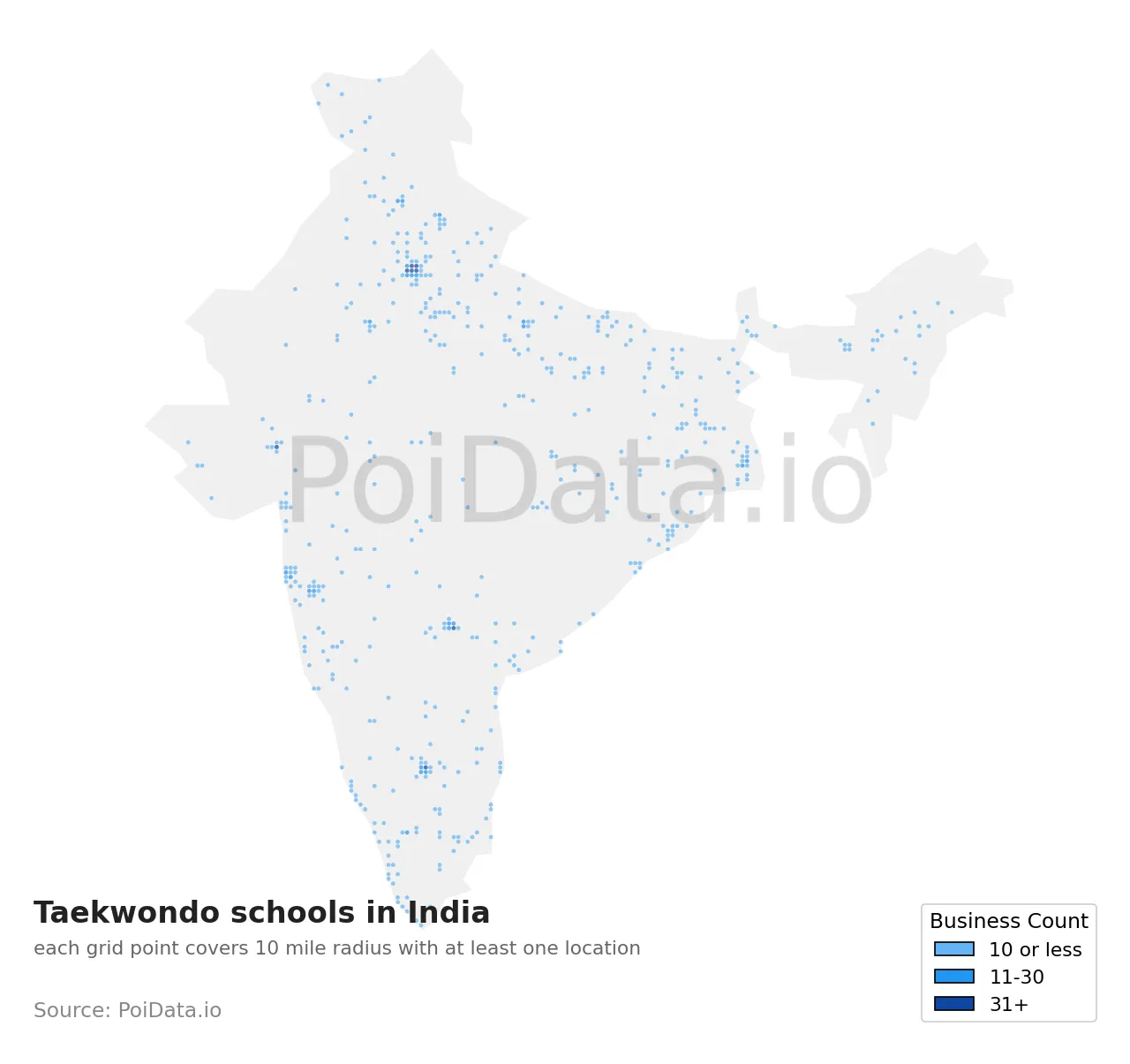 Taekwondo school density map for India