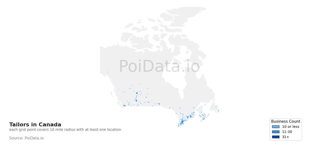 Tailor density map for Ontario, Canada
