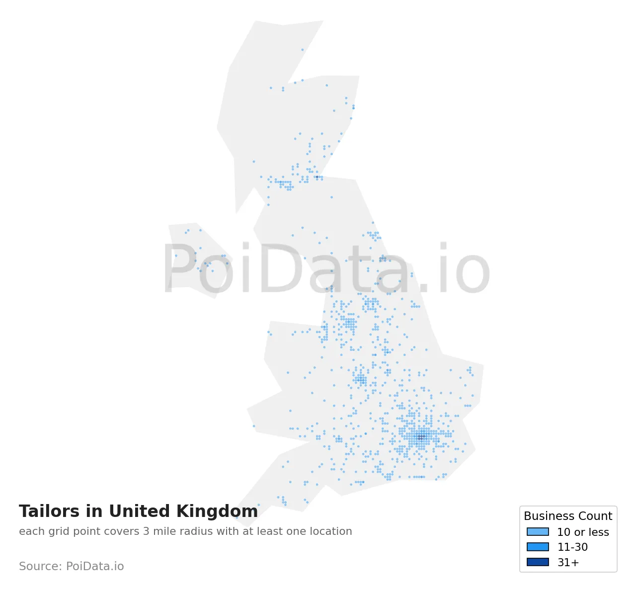 Tailor density map for United Kingdom