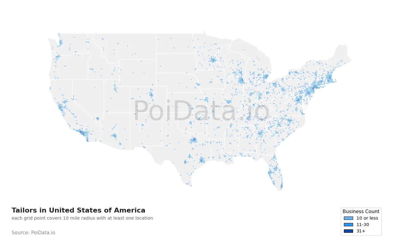 Tailor density map for United States
