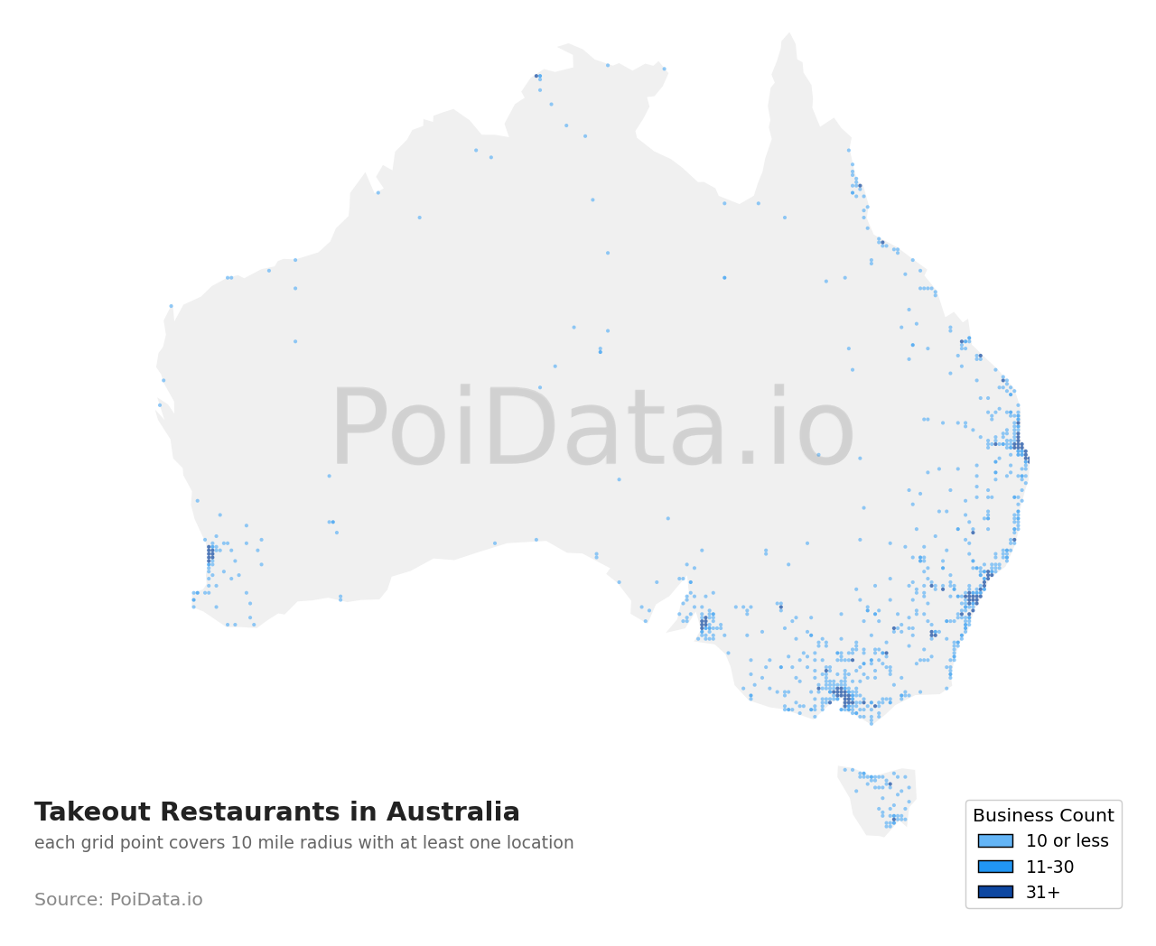 Takeout Restaurant density map for South Australia, Australia
