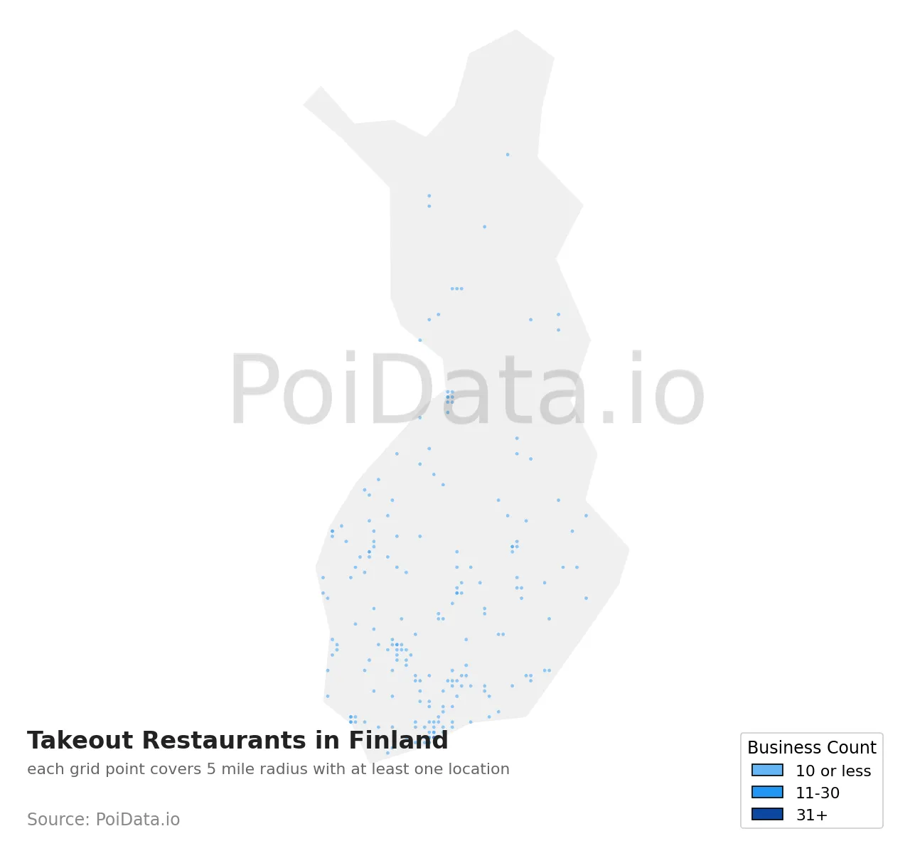 Takeout Restaurant density map for Finland